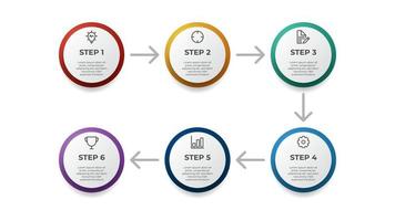 bedrijf cirkel infographic element sjabloon met 6 points of opties, stap diagram met pijlen lay-out vector