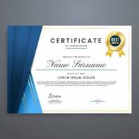 blauw en goud multipurpose certificaat sjabloon met goud insigne, modern en luxe certificaat grens of kader vector