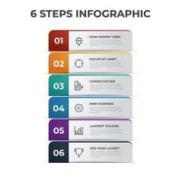 6 lijst van stappen diagram, verticaal rij lay-out met aantal van volgorde en pictogrammen, infographic element sjabloon vector