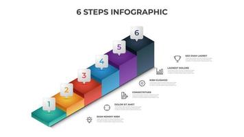 6 trap stappen infographic element sjabloon vector, lay-out ontwerp voor presentatie, diagram, enz vector