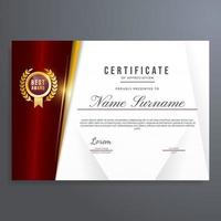 certificaat sjabloon van waardering met goud en rood kleur, gemakkelijk en elegant ontwerp vector