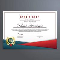 certificaat van waardering ontwerp sjabloon vector met donker blauw, rood, en goud insigne, kan worden gebruikt voor diploma, voltooiing, prestatie, enz