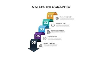 5 points van stappen, infographic element sjabloon, pijl stromen met aantal diagram vector