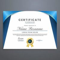 certificaat ontwerp sjabloon met blauw kleur, multipurpose certificaat grens voor waardering, evenement, diploma uitreiking, aanwezigheid, enz. vector