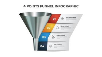 trechter infographic diagram, tabel element met 4 punten, lijst, opties, kan worden gebruikt voor presentatie, digitaal marketing, verkoop, enz. vector