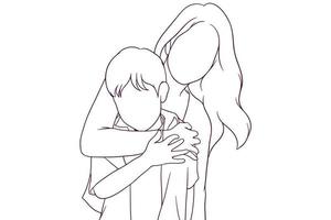 gelukkig mam knuffelen haar zoon hand- getrokken stijl vector illustratie