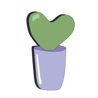 vector tekening illustratie. groen hart cactus in Purper pot geïsoleerd Aan wit achtergrond. tekenfilm vlak stijl.