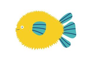 vector globefish illustratie. hand- getrokken tekenfilm bal vis. geel vis ontwerp voor groet kaart, textiel, decoratie.