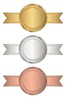 goud, zilver, en bronzen postzegel met horizontaal linten. luxe zegel. blanco zegel. vector illustratie