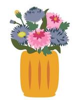 vaas met dahlia's en asters. mooi tuin bloemen. vector