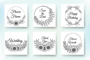 ontwerp voor uitnodiging bruiloft of groet kaarten van mooi vector krans en bloemen set.