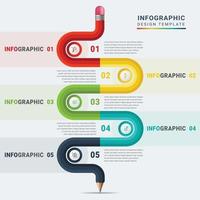 vijf opties zigzag infographics sjabloon vector met potlood