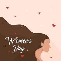 vrouwen dag kaart met vrouw hoofd en mooi lang haar- geschikt voor poster, sociaal media na, groet kaart, verkoop, en meer vector