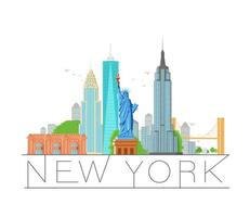 nieuw york stad architectuur retro vector illustratie, horizon stad silhouet, wolkenkrabber, vlak ontwerp.