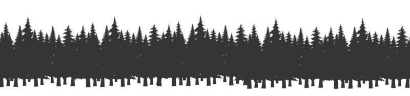 Woud van Kerstmis Spar bomen silhouet. naald- net panorama. park van groenblijvend hout. vector Aan wit achtergrond