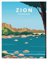 landschap Zion nationaal park. reizen naar Utah. vector illustratie met minimalistische stijl.