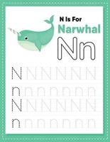 alfabet overtrekken werkblad met letter n en n vector