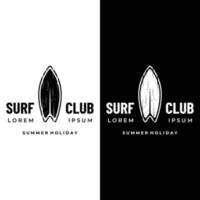 wijnoogst surfboard logo sjabloon, surfen Aan een zomer strand.voor zakelijk, badge, vakantie, , etiket, embleem. vector