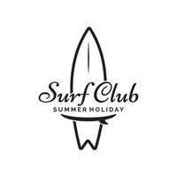 wijnoogst surfboard logo sjabloon, surfen Aan een zomer strand.voor zakelijk, badge, vakantie, , etiket, embleem. vector