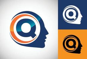 eerste alfabet q met de menselijk brein, een logo voor wetenschap, medisch Onderzoek, technologie, ai vector