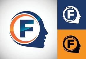 eerste alfabet f met de menselijk brein, een logo voor wetenschap, medisch Onderzoek, technologie, ai vector