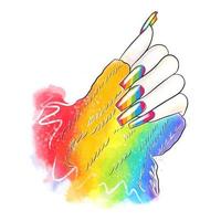 regenboog kleur, manicure ontwerp, lang nagels, tekening vector