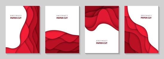 vector verticaal flyers met rood papier besnoeiing golven vormen. 3d abstract papier stijl, ontwerp lay-out voor bedrijf presentaties, flyers, affiches, afdrukken, decoratie, kaarten, brochure omslag, spandoeken.