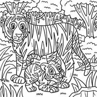 moeder tijger en welp kleur bladzijde voor kinderen vector