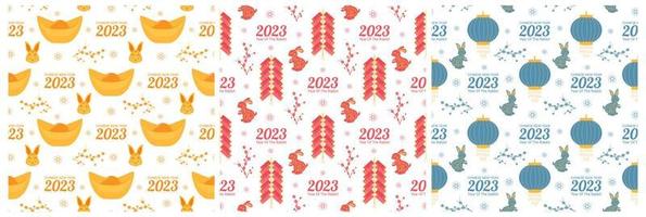 reeks van Chinese maan- nieuw jaar 2023 dag naadloos patroon decoratie sjabloon hand- getrokken tekenfilm vlak illustratie vector