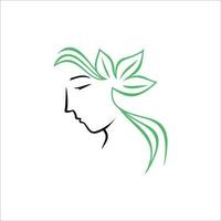 schoonheid dame logo sjabloon. vrouw met blad teken en symbool vector illustratie