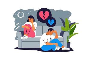 Mens en vrouw in een ruzie. concept van scheiding, misverstand in familie. onenigheid, verhouding problemen. conflicten tussen man en vrouw. vector. vector