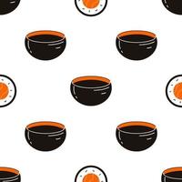 naadloos patroon met sushi en soja saus. hand- getrokken vector achtergrond met traditioneel Japans keuken