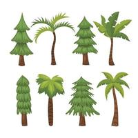 pijnboom boom en palm boom. groenblijvend Woud, wild natuur bomen Sjablonen. vector illustratie bos- bomen set.