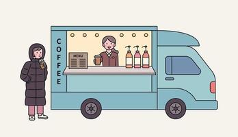 Koreaans straat voedsel. Koreanen wie drinken bevroren koffie zelfs in de verkoudheid winter. vector