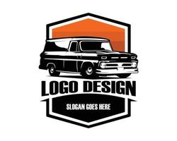 1965 paneel vrachtauto visie kant visie geïsoleerd Aan wit achtergrond met zonsondergang visie. het beste voor insignes, emblemen, pictogrammen, sticker ontwerpen, en voor de vrachtvervoer industrie. vector