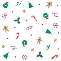 schattig vrolijk Kerstmis hulst ster sneeuwvlok peperkoek snoep riet Kerstmis boom confetti element ditsy bestrooi fonkeling punt voorjaar lijn abstract rood groen naadloos patroon achtergrond Kerstmis partij vector