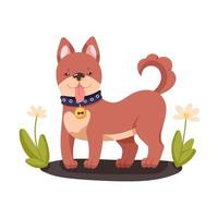 tekenfilm stijl vector beeld van een schattig bruin hond met een klok Aan een hondenhalsband