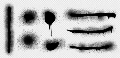 verstuiven verf druppelt en lijnen, zwart inkt spetters vector