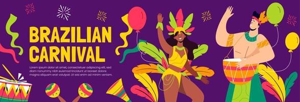 braziliaans carnaval horizontaal banier vector vlak ontwerp