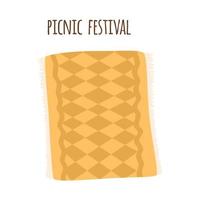 picknick deken park geïsoleerd grafisch element. geel beige katoenen stof tafelkleed buitenshuis zomer festival picknick achtergrond. geruit plaid structuur vector illustratie picknick hand- getrokken ontwerp sjabloon.