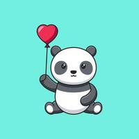 schattig panda Holding liefde ballon, schattig panda karakter. vector