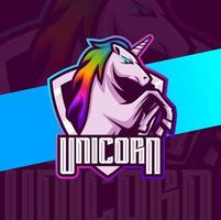 eenhoorn paard mascotte esport logo ontwerp karakter voor gaming en sport logo vector