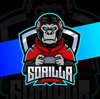 gorilla gamer mascotte esport logo ontwerp karakter vector