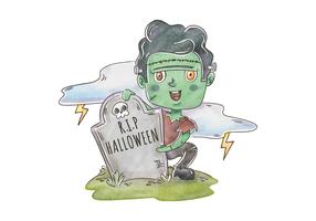 Leuke Frankenstein-zombie in de Vector van de Begraafplaatsscène