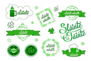 Gezondheid en rijkdom, mooi zo Gezondheid, traditioneel Iers geroosterd brood, wens Aan st. Patrick dag enz. slainte is tinte, slainte mhath, Gaelisch belettering zinnen. clip art verzameling voor prints vector