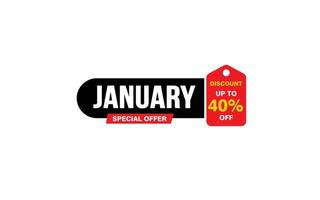 40 procent januari korting bieden, opruiming, Promotie banier lay-out met sticker stijl. vector