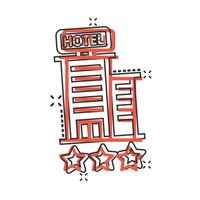 hotel 3 sterren teken icoon in grappig stijl. cafe gebouw tekenfilm vector illustratie Aan wit geïsoleerd achtergrond. herberg kamer plons effect bedrijf concept.