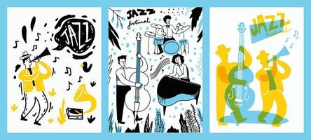 jazz- muziek- festival Hoes poster concept. Mens Speel instrument vector illustratie.