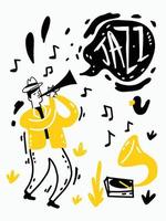 jazz- muziek- festival Hoes poster concept. Mens Speel instrument vector illustratie.