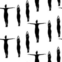eindeloos patroon van silhouet vrouw aan het doen yoga asana met armen verheven omhoog en in verschillend routebeschrijving vector